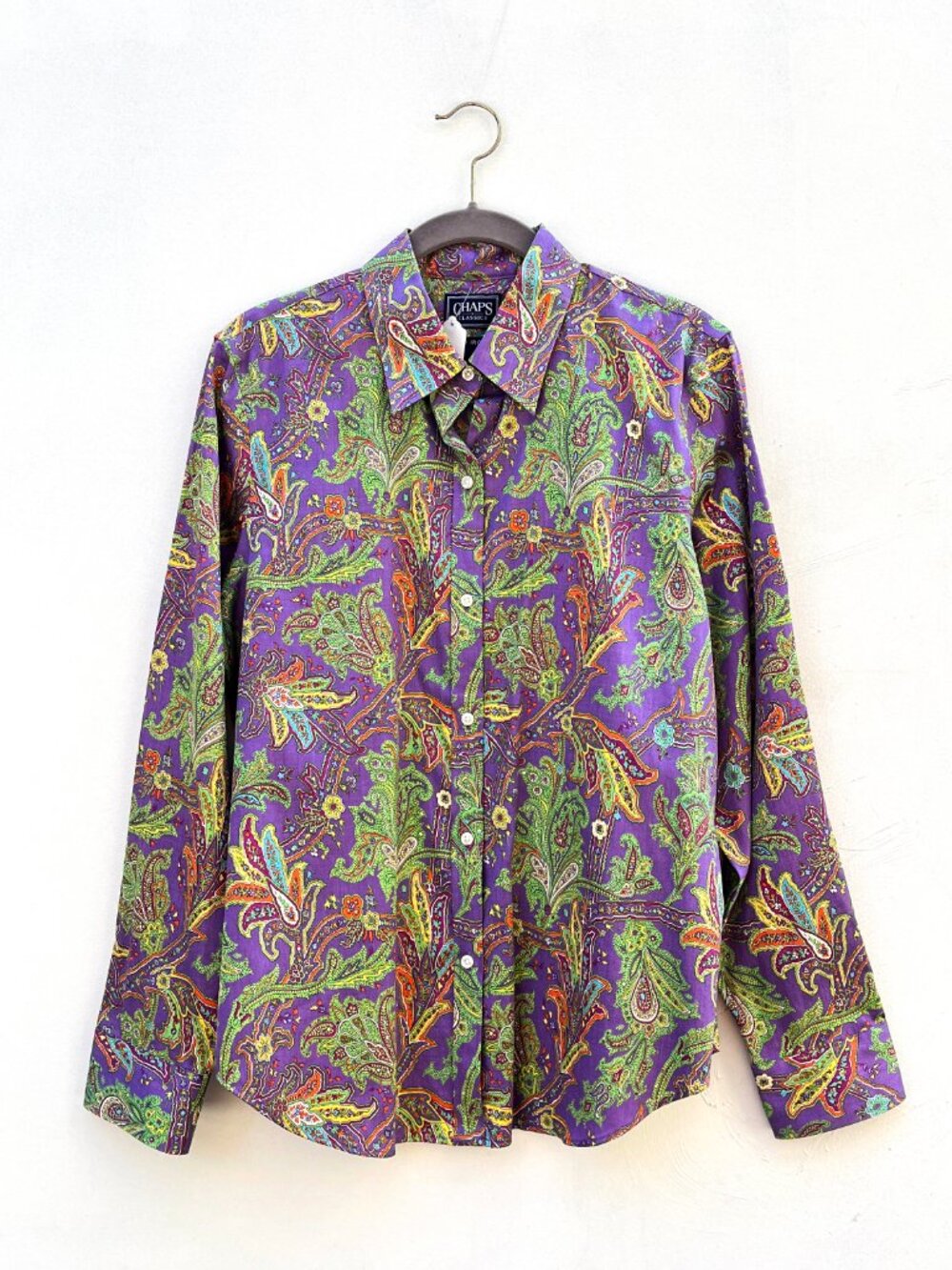 Chaps Ralph Lauren Women's Preppy Purple Paisley Cotton Button Down Shirt Large - Picture 1 of 6
